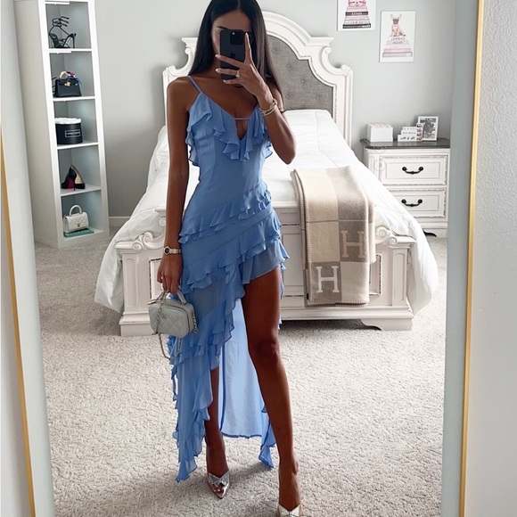Zimmermann Dresses & Skirts - Zimmermann Sleeveless Ruffled High-Low Midi Dress in Light Blue